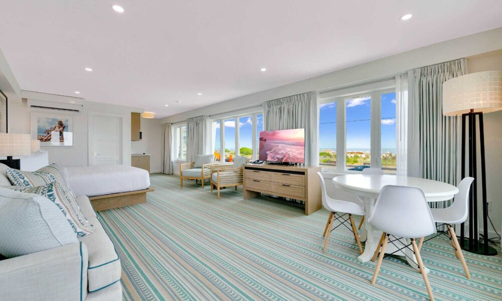 Oceanview King Suite with Kitchenette and Bathroom with Glass Shower at Cape May's Newest Beachfront Hotel - Mahalo Cape May, NJ