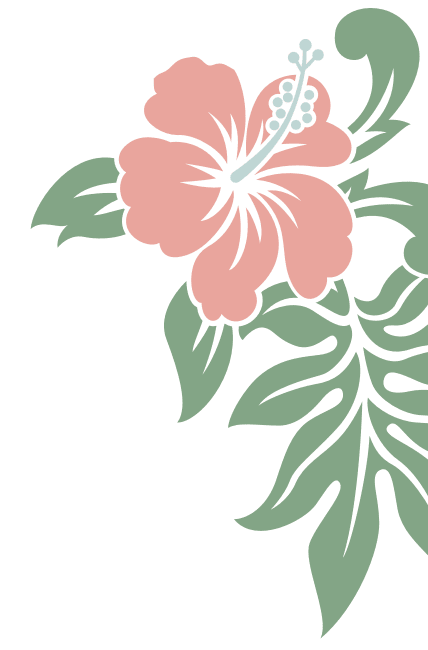 Pink island flower with green leaves