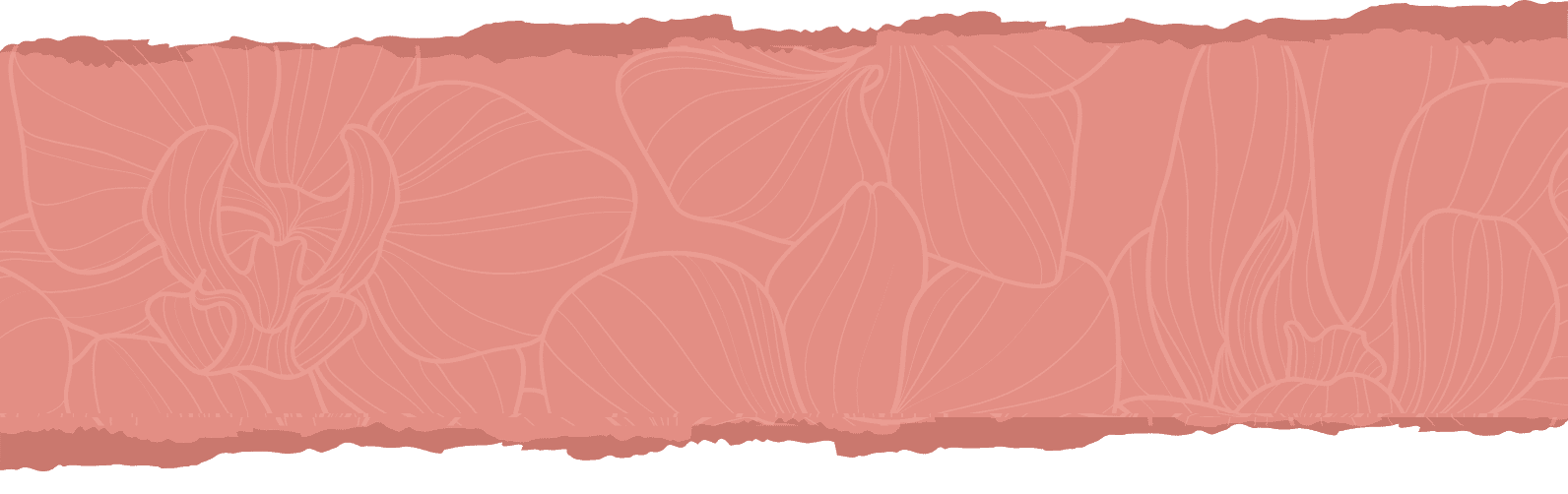 Decorative border with salmon colored island flowers and torn edges