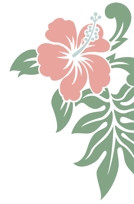 Pink island flower with green leaves