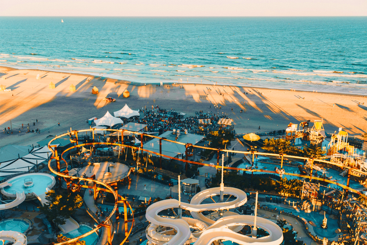Aerial view of Wildwood New Jersey waterpark near our beachfront hotel in Wildwood Crest