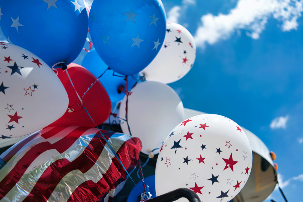 Red, white, and blue American themed balloons on display near our Wildwood NJ resort