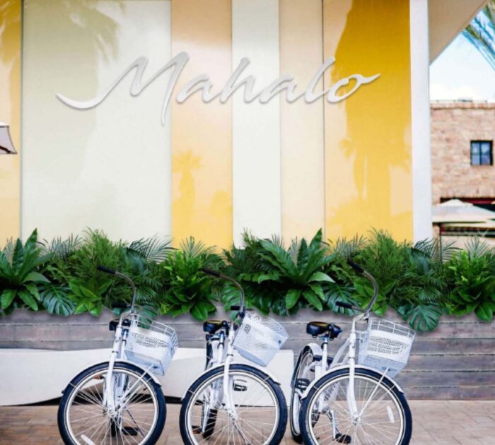 Mahalo bikes in front of resort exterior