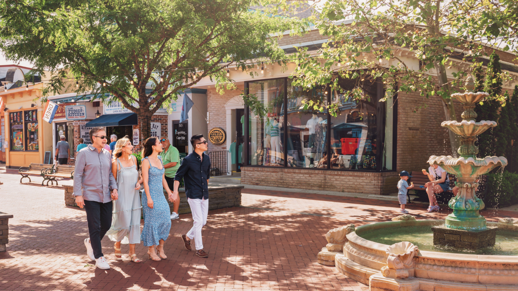 Friends walking through the Washington Street Mall