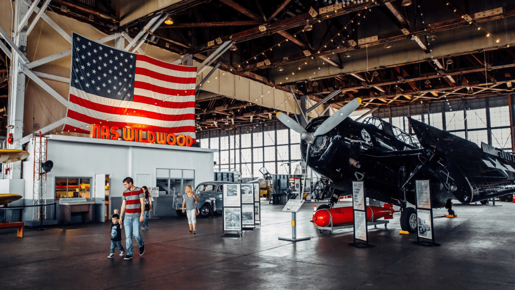 Family with kids in the Naval Air Station Wildwood Aviation Museum