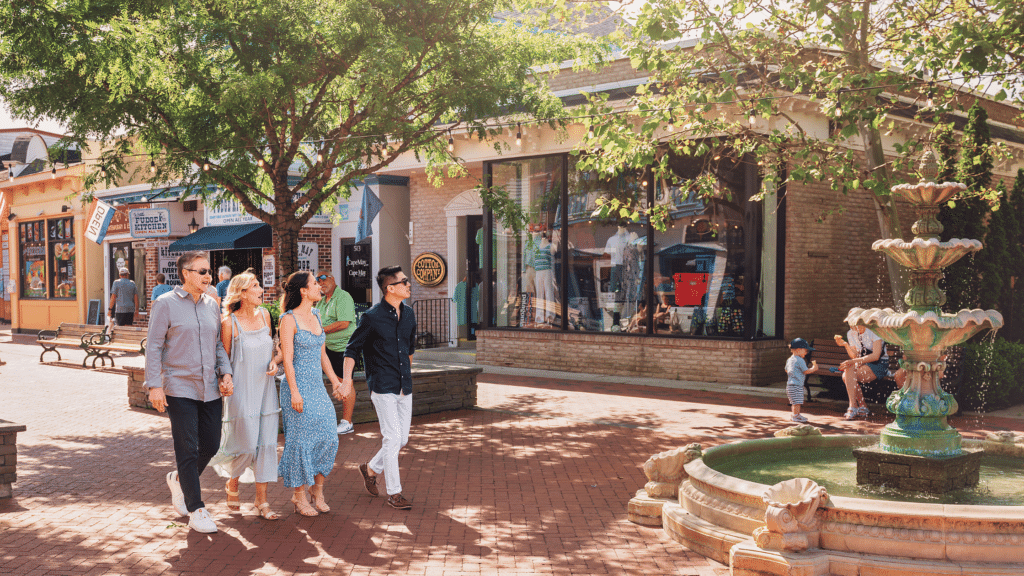 Family walking through Cape May's Washington Street Mall