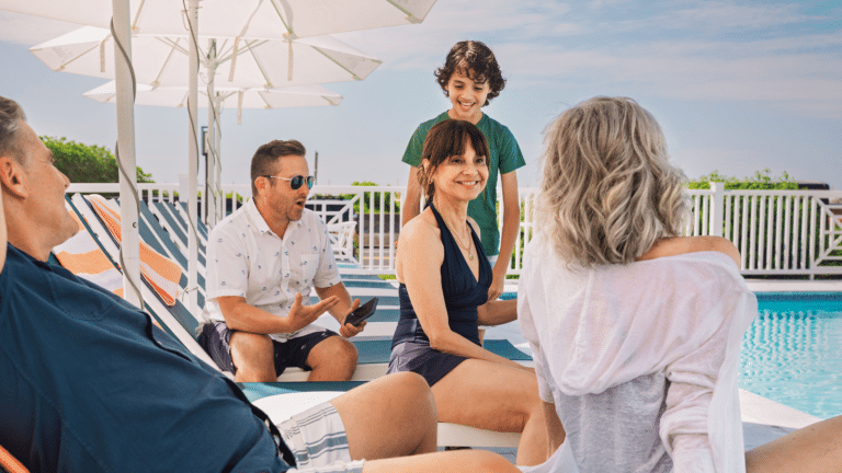 Family at the pool at Mahalo Cape May