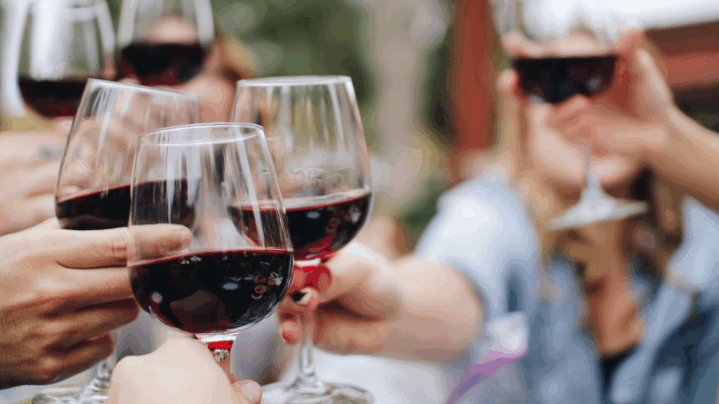 Friends toasting at a winery