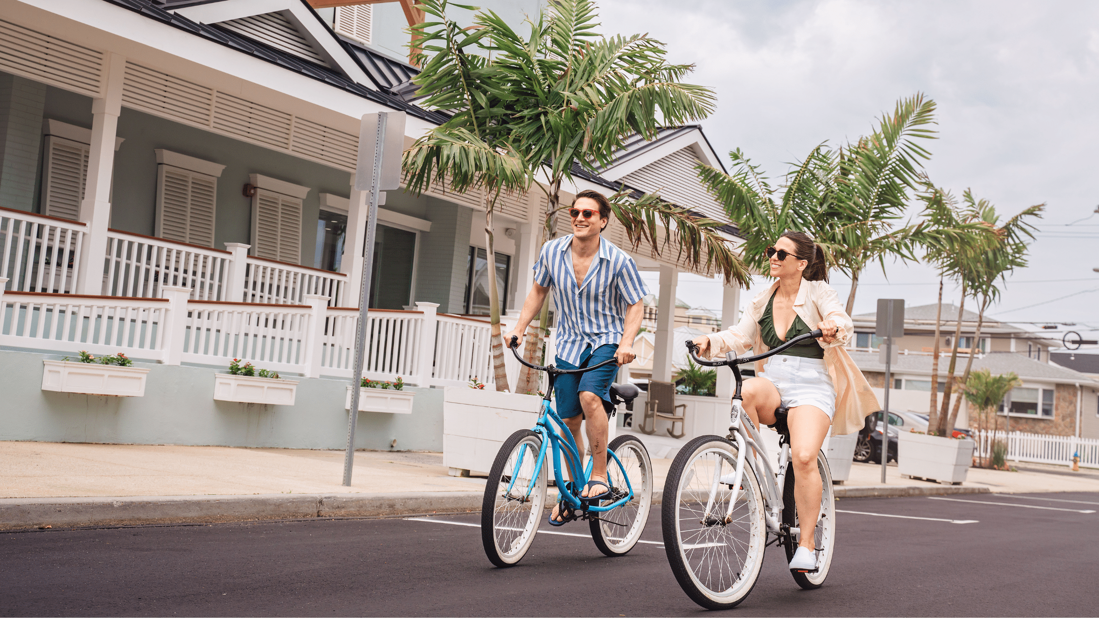 Two people riding Mahalo bicycles in Wildwood, NJ