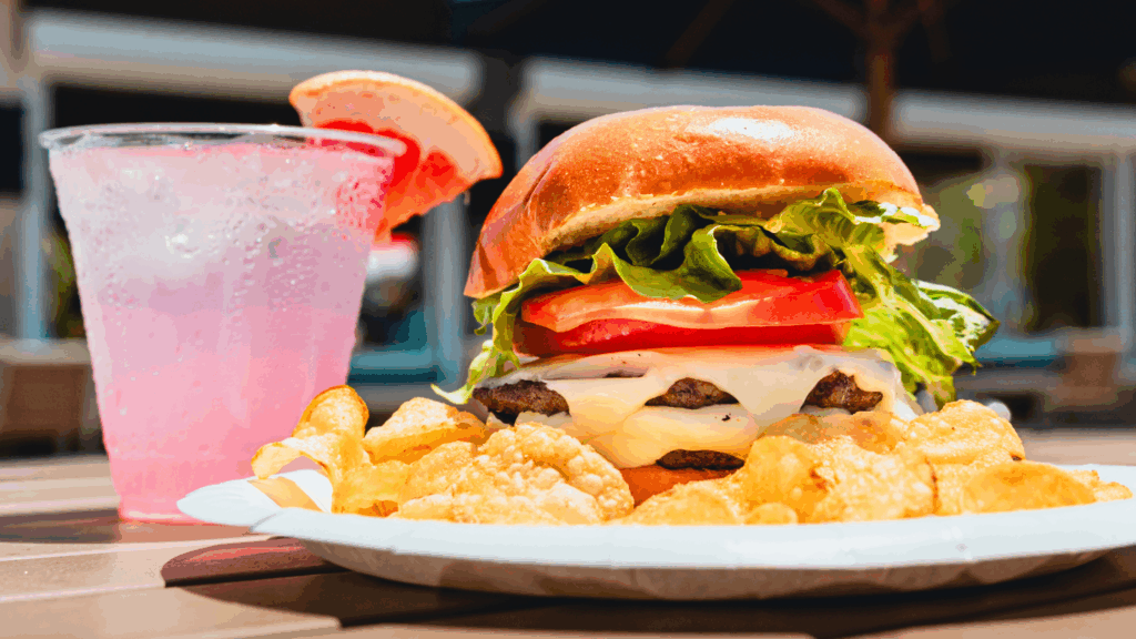 A burger and a drink from the Star Beach Bar restaurant in Wildwood, NJ